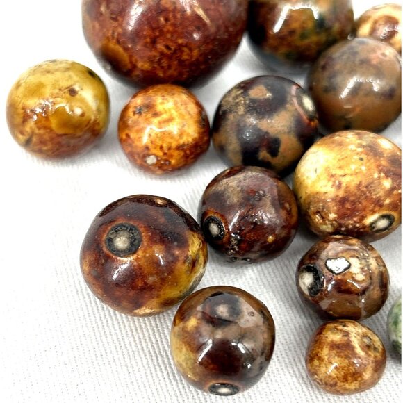 Bennington Marbles 32 Piece Lot Blue Brown Salt Glazed Clay Largest 31mm - Picture 5 of 9